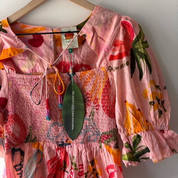 FARM RIO Women's Mixed Fruit Smocked Bodice
Top Pink Multi Size M NWT - Picture 5 of 9
